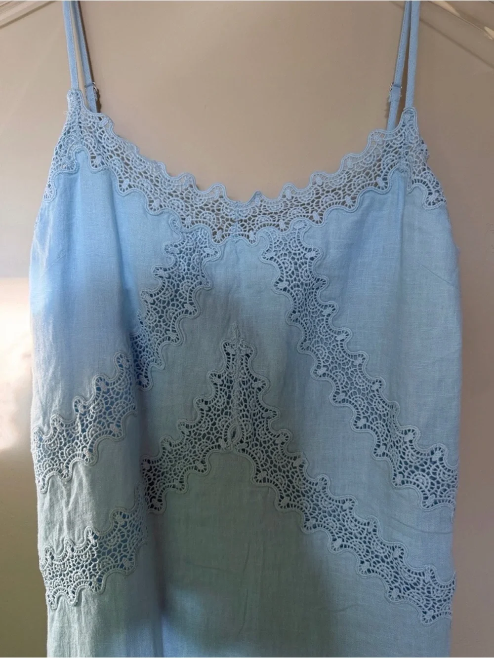 J. Crew 90’s Inspo Minimal Blue Coastal Lace Trim Linen Slip Midi Dress 10